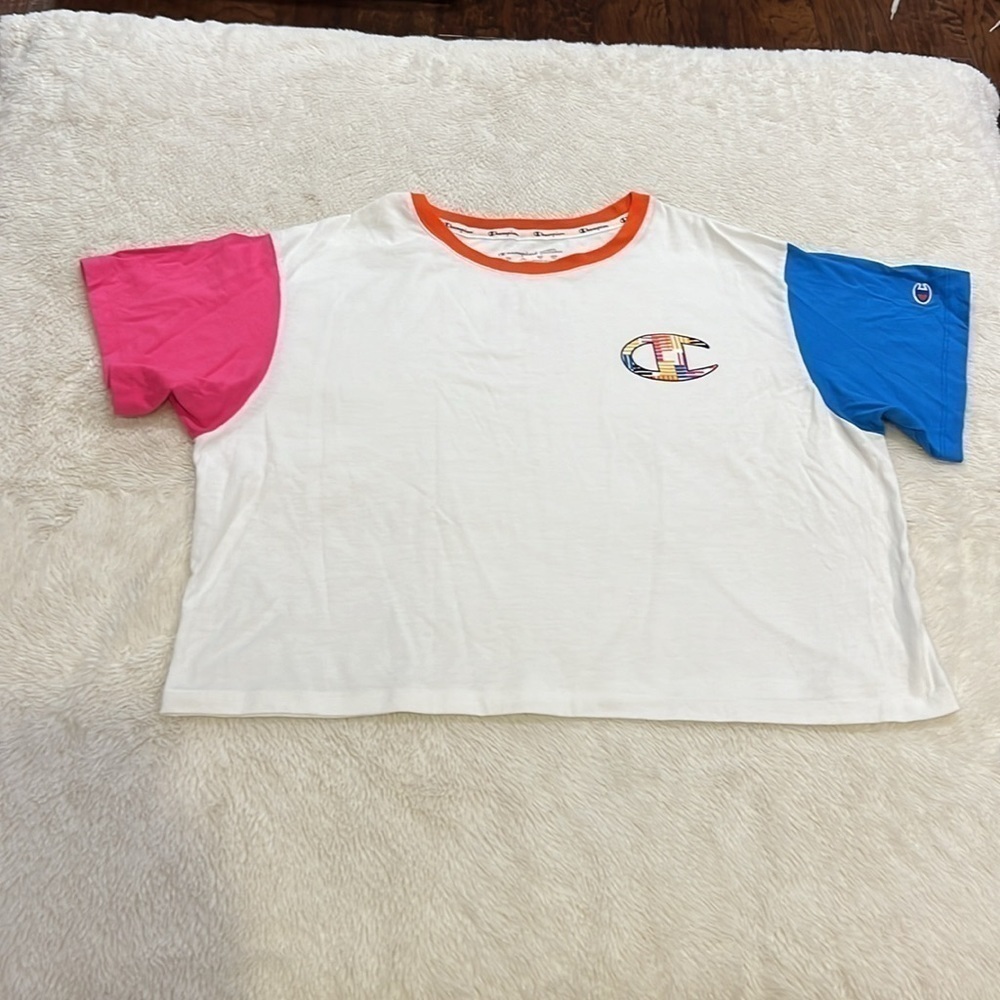 CHAMPION color block cropped T-shirt XL
